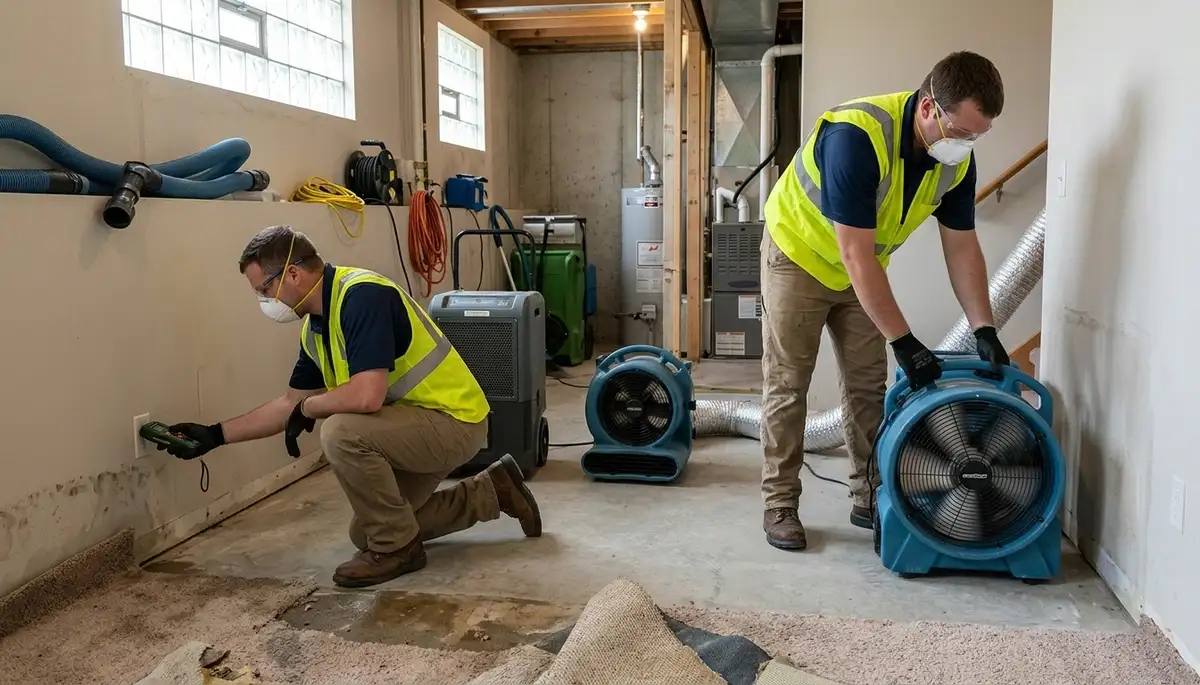 Water damage restoration team in Cedar Rapids, IA providing emergency cleanup and drying services