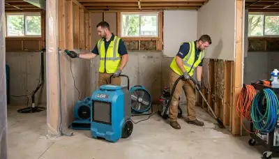 Water damage restoration team in Cedar Rapids, IA assisting a local business property