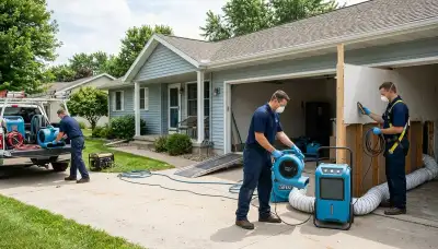 Water damage restoration team in Cedar Rapids, IA inspecting flood cleanup service